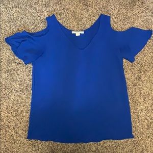 Blue Top with Cut-Out Shoulders